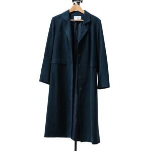 VTG Gino Rossi Wilson Ultrasuede Trench Coat Large Belted Black Long USA Made